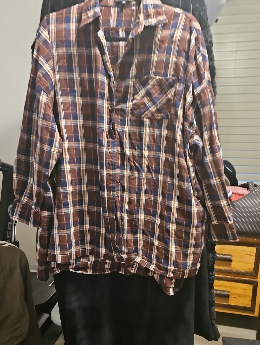 Wishlist Brown and Blue Plaid Button-Down Shirt